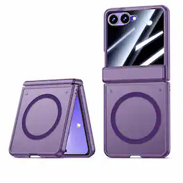 Dteck - Magnetic Case for Samsung Galaxy Z Flip8, Compatible with MagSafe, Hinge Protection & Tempered Glass Screen Cover - Purple (Privacy Screen)