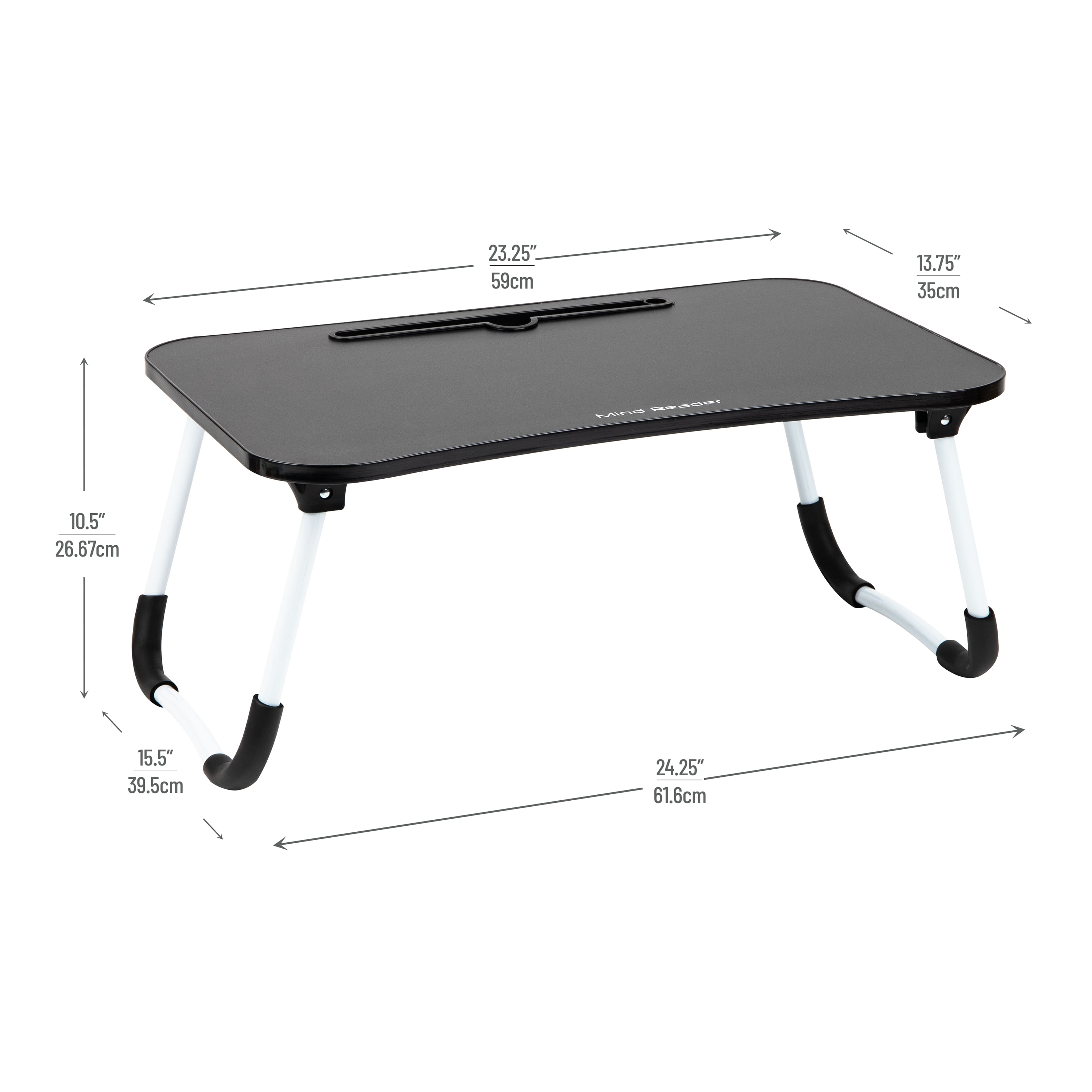Left. Mind Reader - Lap Desk Laptop Stand, Bed Tray, Folding Legs, Couch Table, Portable, MDF , 23.25"L x 13.75"W x 10.5"H - Black.