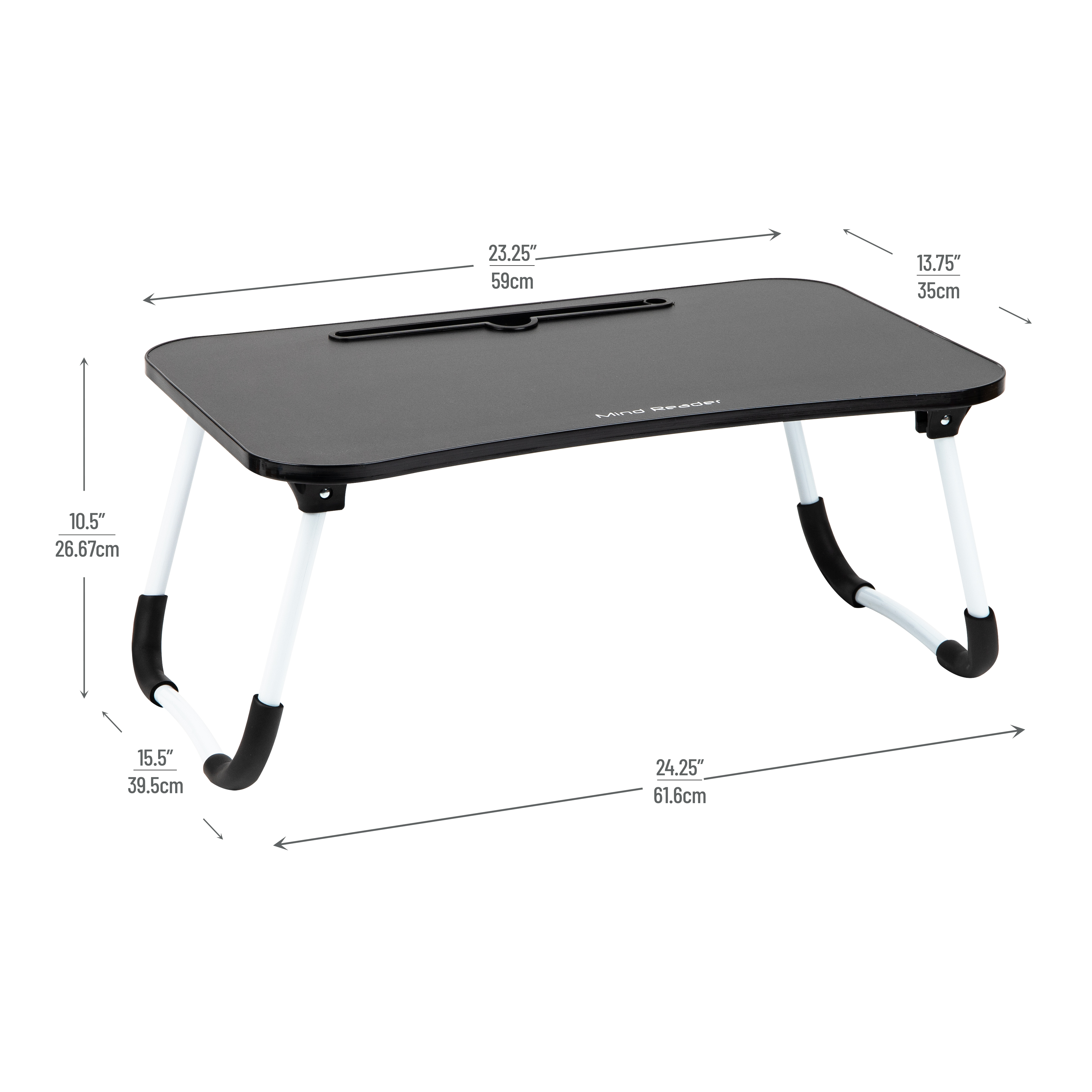 Left View: Mind Reader - Lap Desk Laptop Stand, Bed Tray, Folding Legs, Couch Table, Portable, MDF , 23.25"L x 13.75"W x 10.5"H - Black