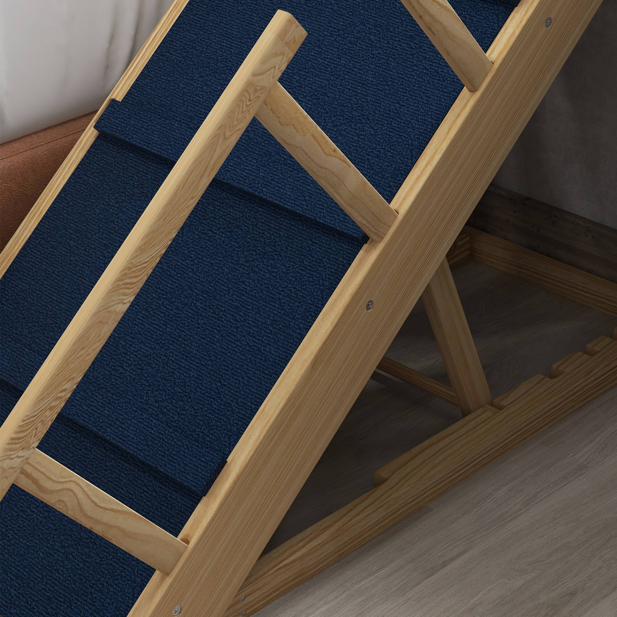 Alt View 5. Pawhut - Dog Ramp, Adjustable 4 Height, Foldable Wooden Stairs, Non-slip Mat, for Small to Large Dogs - Natural Wood.