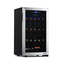 NewAir - Freestanding 33 Bottle Compressor Wine Fridge, Adjustable Racks and Exterior Digital Thermostat - Stainless Steel - Front_Zoom