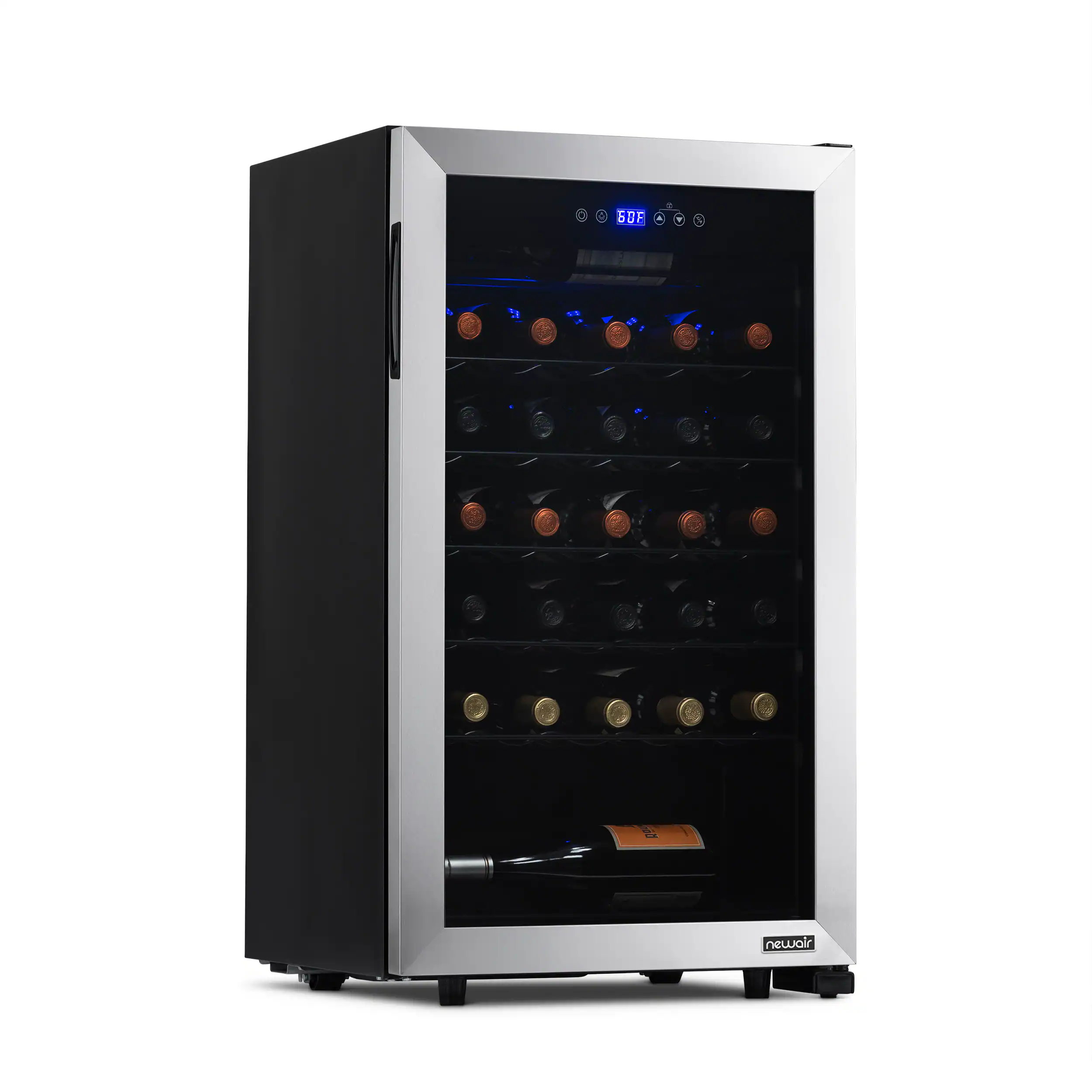 NewAir - Freestanding 33 Bottle Compressor Wine Fridge, Adjustable Racks and Exterior Digital Thermostat - Stainless Steel