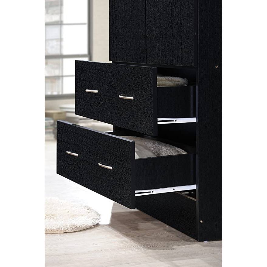 Left. SlickBlue - 2-Door Wardrobe Armoire with Hanging Rod, 2 Drawers, and Storage Space - Black.