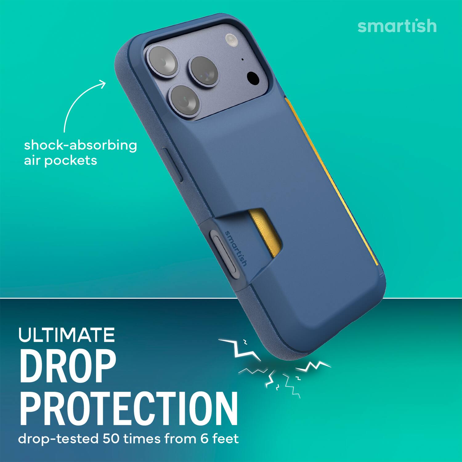 smartish shock-absorbing air pockets smartish ULTIMATE DROP PROTECTION drop-tested 50 times from 6 feet