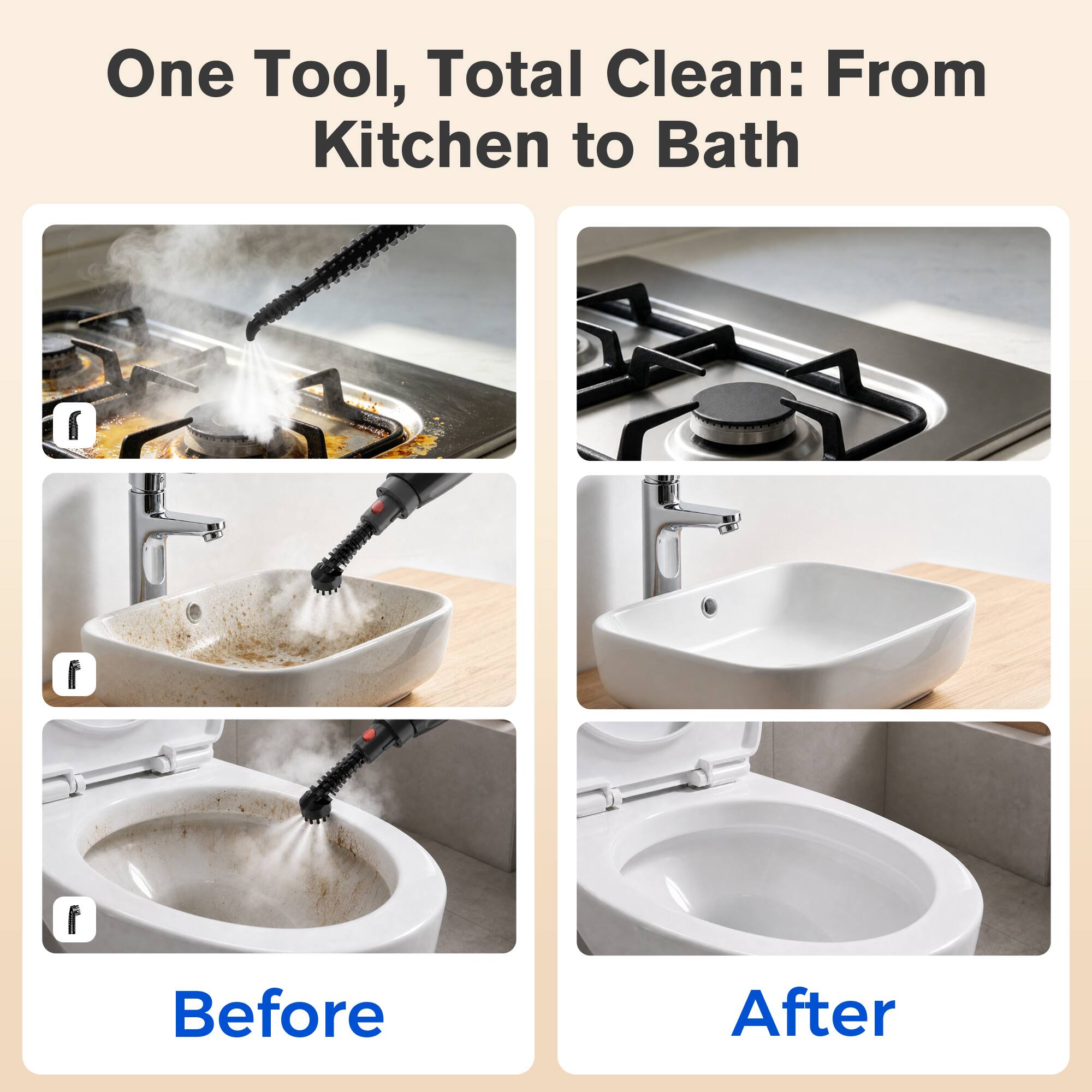One Tool, Total Clean: From Kitchen to Bath

Before

After