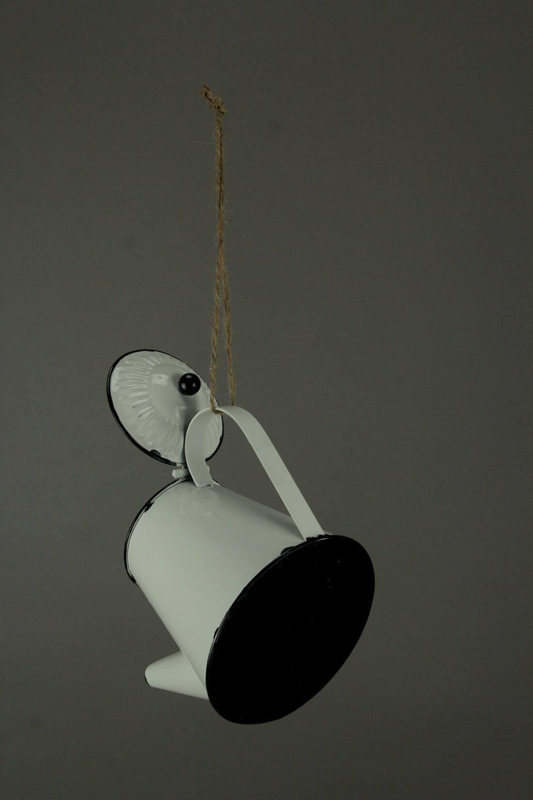 Alt View 2. De Leon Collections - White Enamel Metal Rustic Tea Kettle Decorative Outdoor Hanging Birdhouse Small - White.