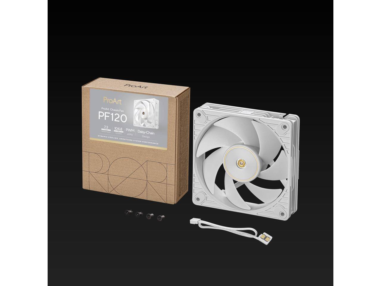 ProArt Chassis Fan PF120  
7.3  
104.8 PWM 4 Pin Daisy-Chain  
DYNAMIC COOLING, UNMATCHED SYSTEM PERFORMANCE