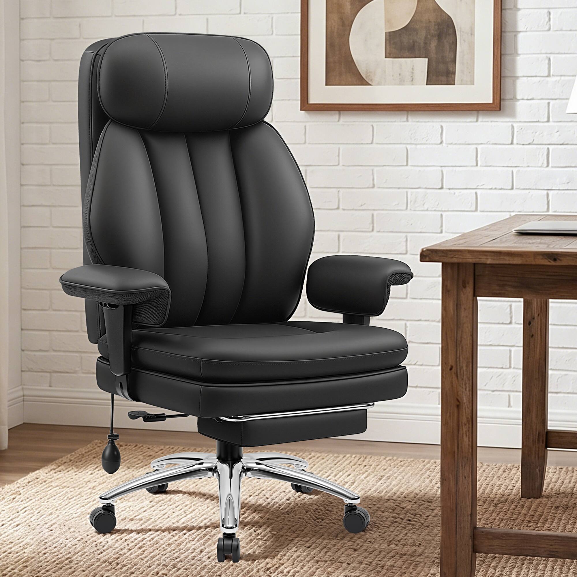 Angle. Brick Attic - Ergonomic High Back Office Chair with Lumbar Support,Footrest & Custom Armrests, Swivel Reclining Desk Chair for Work - Black.