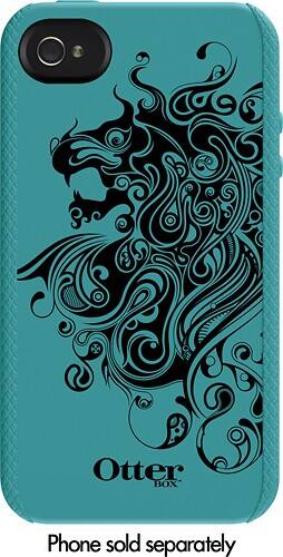 Front Standard. OtterBox - Impact Series Silicone Skin for Apple® iPhone® 4 - Teal Blue/Black.