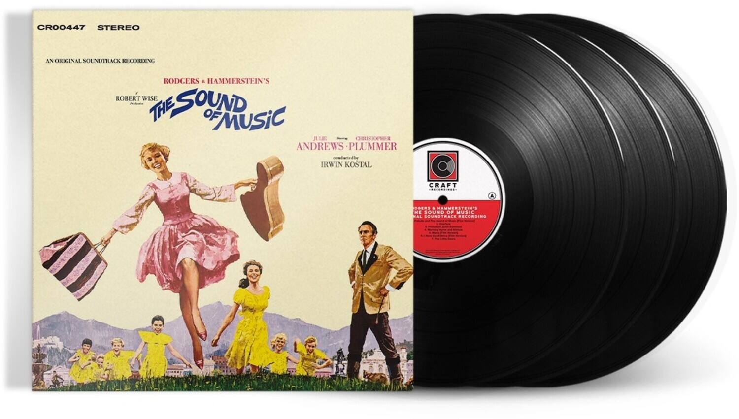 CR00447 STEREO

AN ORIGINAL, SOLID-TRACK RECORDING

RODGERS & HAMMERSTEIN'S

ROBERT WISE

THE SOUND OF MUSIC

JULIE ANDREWS CHRISTOPHER PLUMMER

CONDUCTED BY IRWIN KOSTAL

CRAFT

CRAFT RECORDS

RODGERS & HAMMERSTEIN'S

THE SOUND OF MUSIC

JULIE ANDREWS CHRISTOPHER PLUMMER

CONDUCTED BY IRWIN KOSTAL