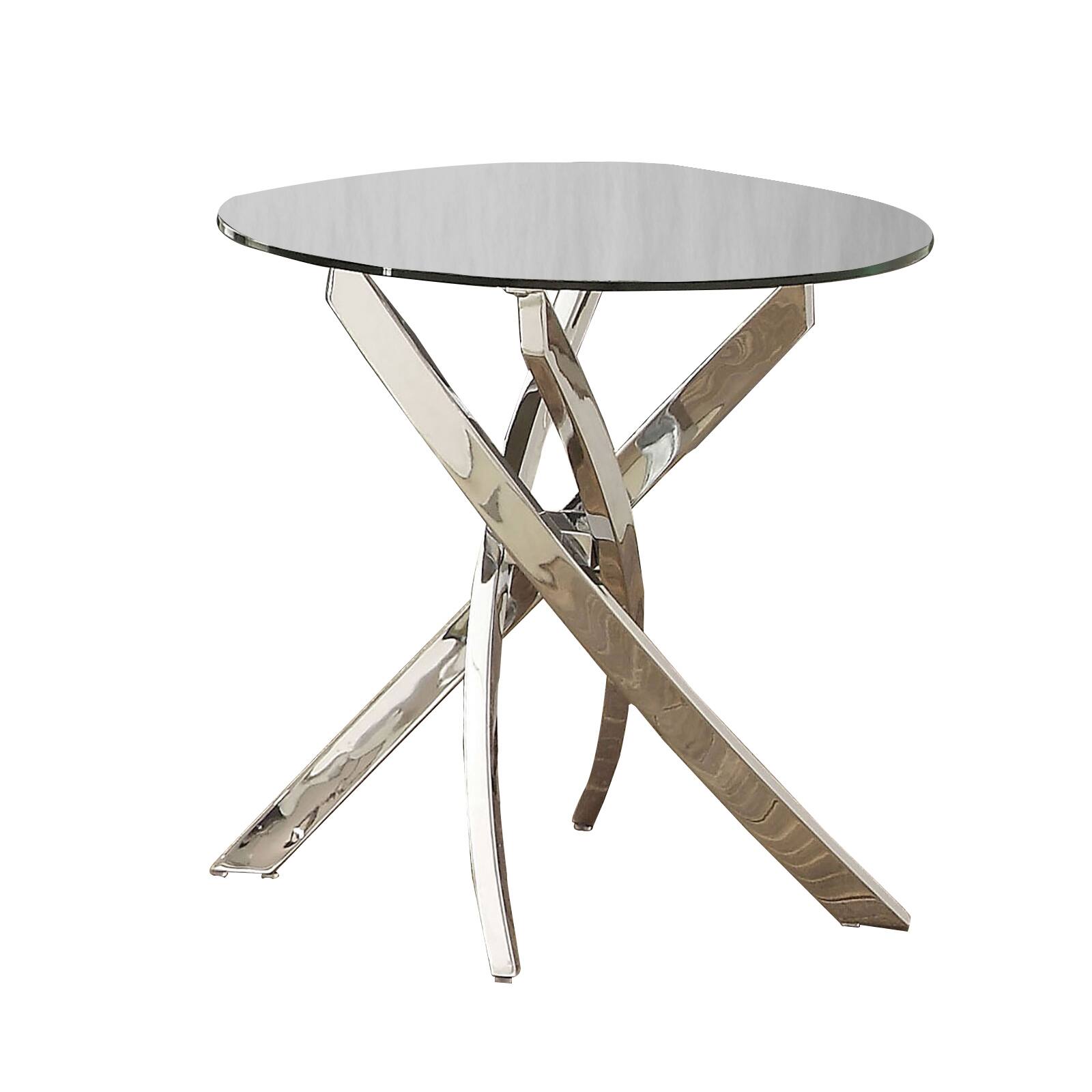 Alt View 1. Manhattan Lane - Round Glass Top End Table with Criss Cross Metal Base - Silver and clear.
