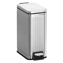 Songmics Home - Bathroom Trash Can, 1.6-Gallon (6 L) Trash Bin with Lid, Slim for Small Spaces, Stainless Steel Garbage Can, Soft Close - Silver