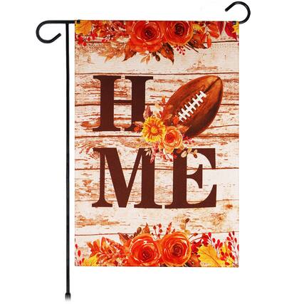 Front. G128 - Garden Flag Home Football on Rustic Wood — 12 x 18 in Blockout Polyester. - Assorted Colors.