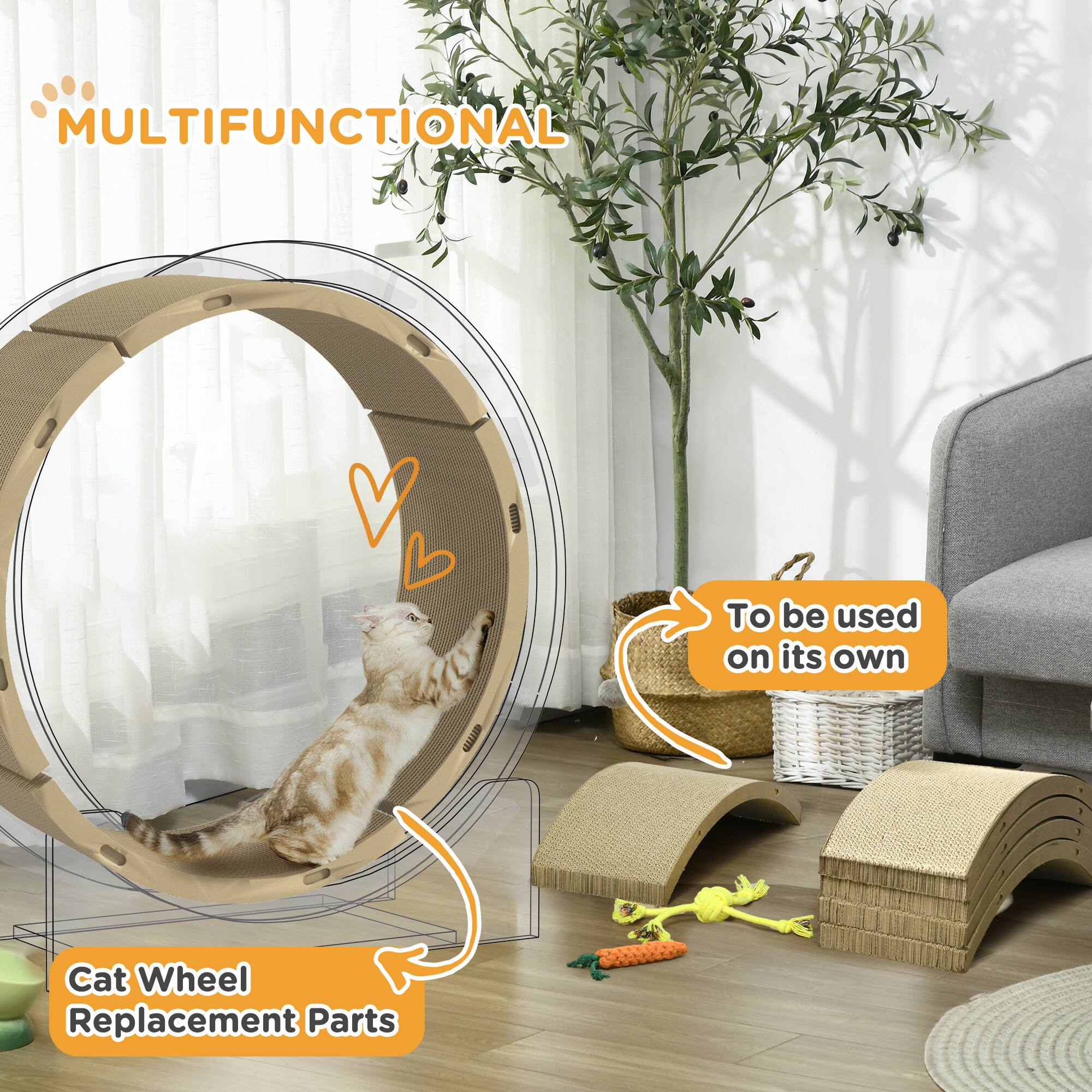 Alt View 1. Pawhut - Cat Scratching Board, 4 Pack Scratcher for Indoor Cats, Reversible Replacement for Cat Wheel - Brown.