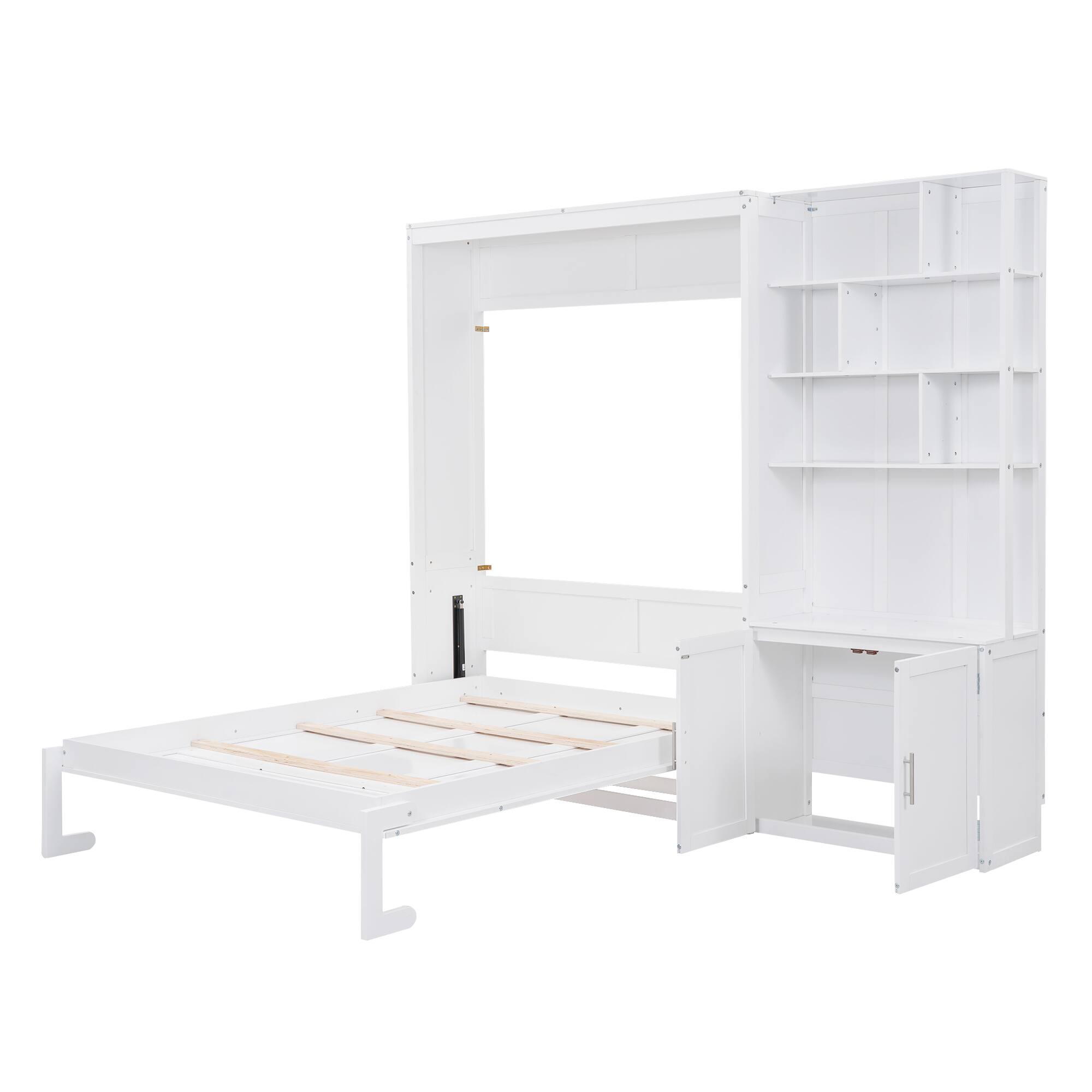 Alt View 10. Tiramisubest - Full Size White Murphy Bed, Solid Wood + MDF, 95x16x84 inches, 228 lbs - White.