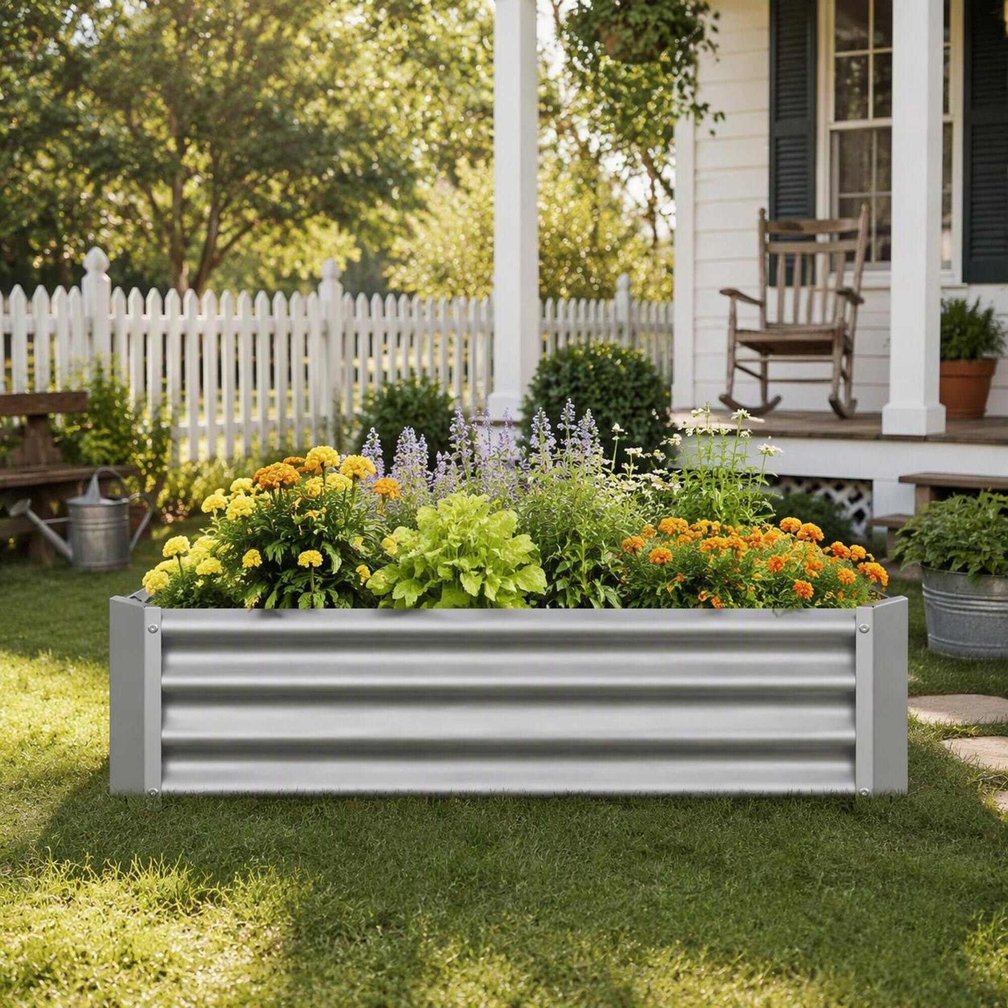 Left. RYHNUYNE - Silver Metal Rectangular Raised Garden Bed 2 Pack, 4x2x1 ft Galvanized Planter Box for Vegetables Flowers Herbs - Silver.