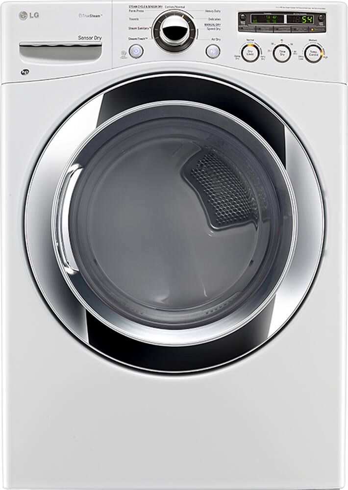Front. LG - SteamDryer 7.3 Cu. Ft. 9-Cycle Ultralarge Capacity Steam Gas Dryer - White.
