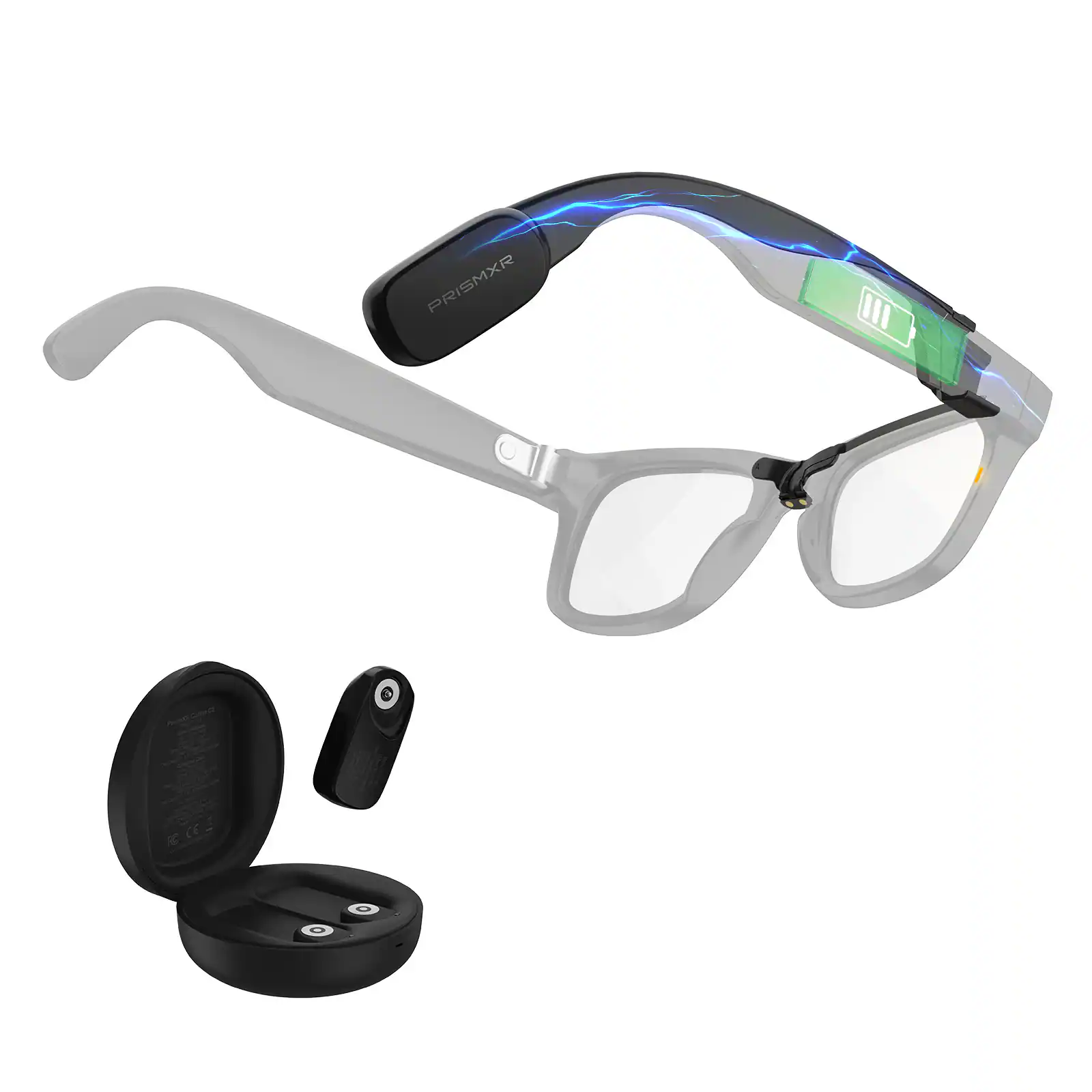 Front. PRISMXR - Carina C2 Wearable Battery Pack for Ray-Ban Meta Wayfarer Standard 50-22-150 - Black.