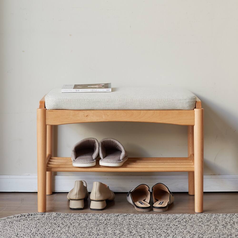 Alt View 2. Ropilly - Ropilly Solid Wood Shoe Bench Mid-Century Modern Entryway Storage Bench with Gray Cushion for Small Spaces 24 Inch - Gray.