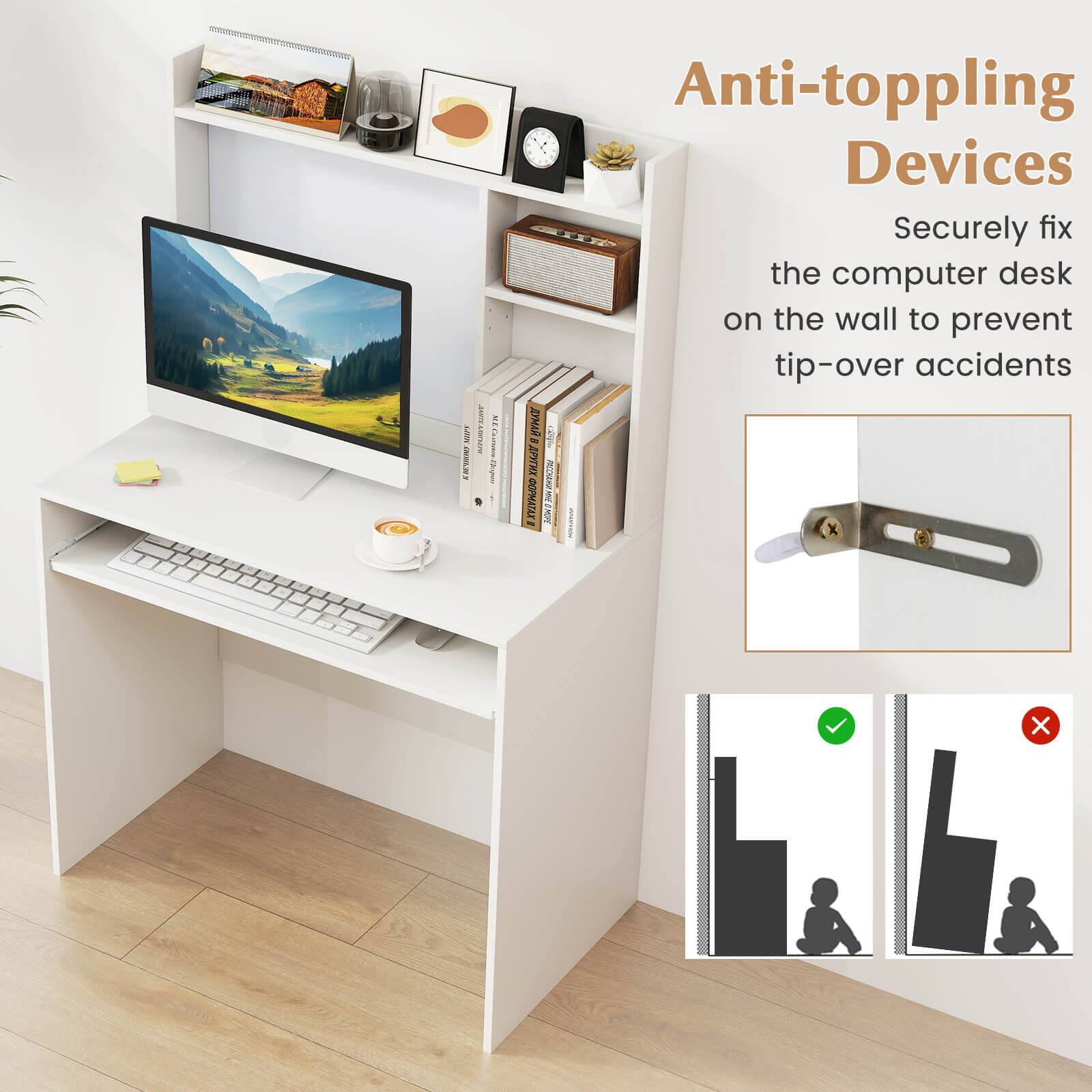 Anti-toppling Devices Securely fix the computer desk on the wall to prevent tip-over accidents.