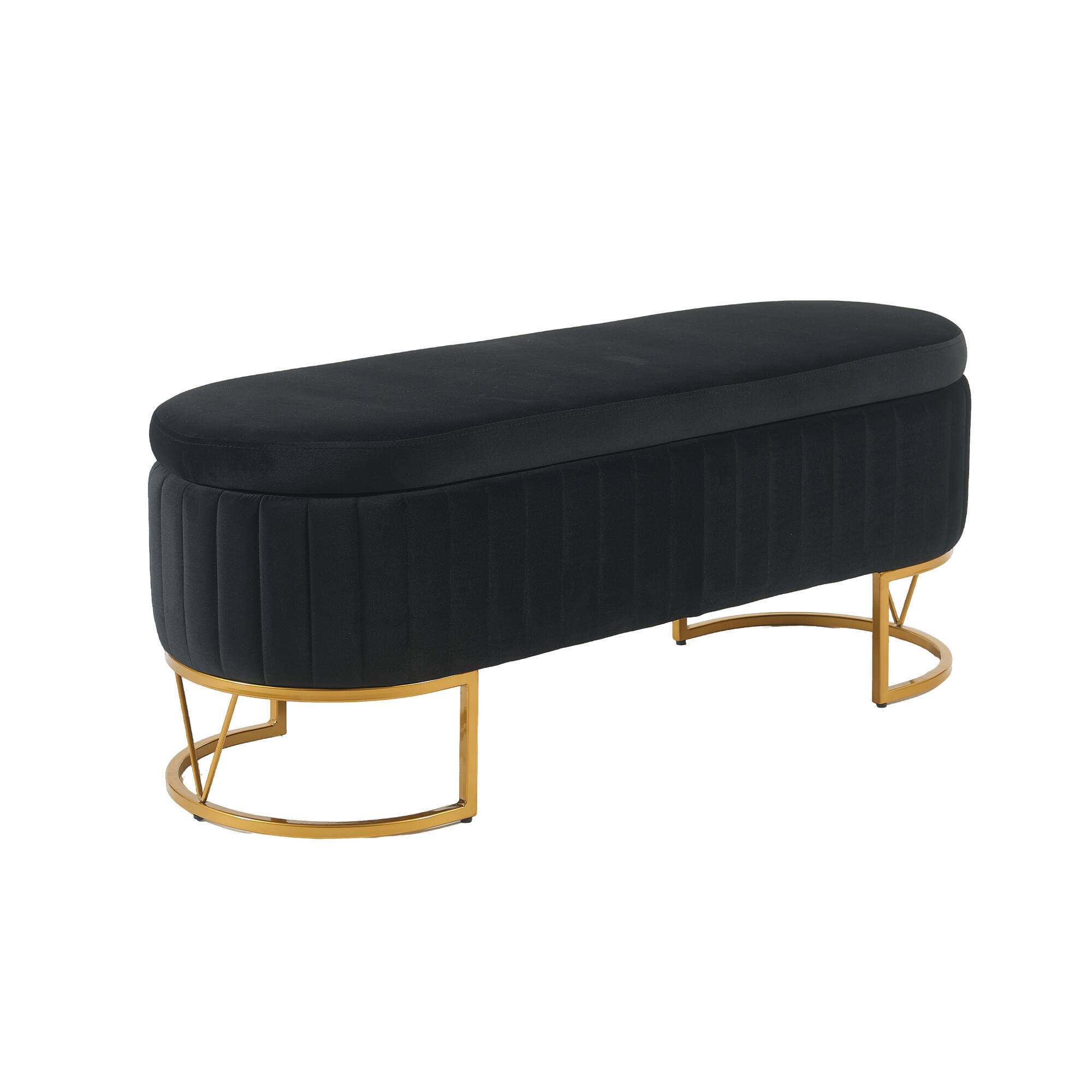 Alt View 9. Ropilly - Ropilly Black Velvet Storage Bench, Oval Upholstered End of Bed Bench with Gold Legs for Bedroom and Entryway - Black.