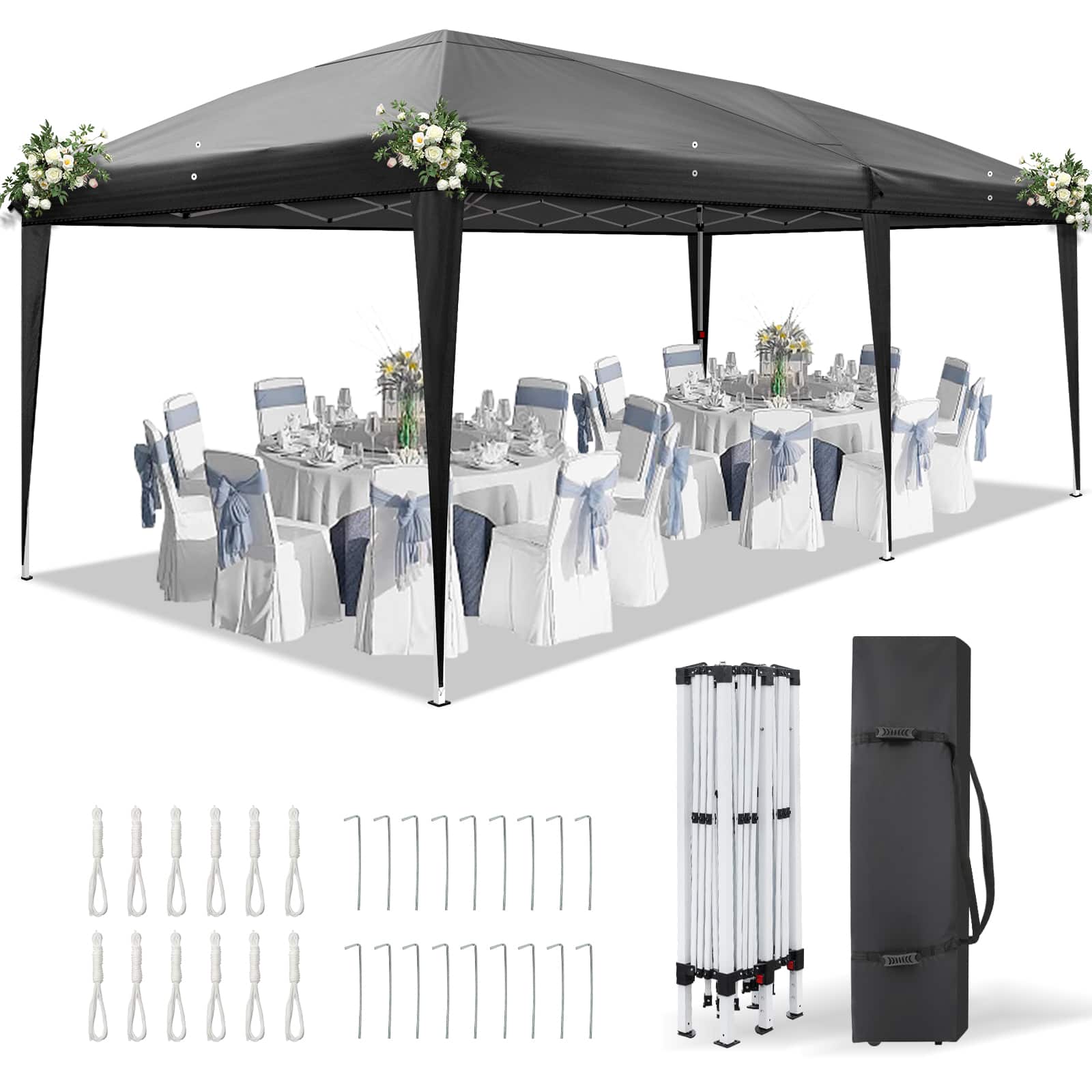 Winado - 10x20ft Pop Up Canopy Tent, Outdoor Instant Shelter Folding Canopy with Carry Bag for Commercial Events Black