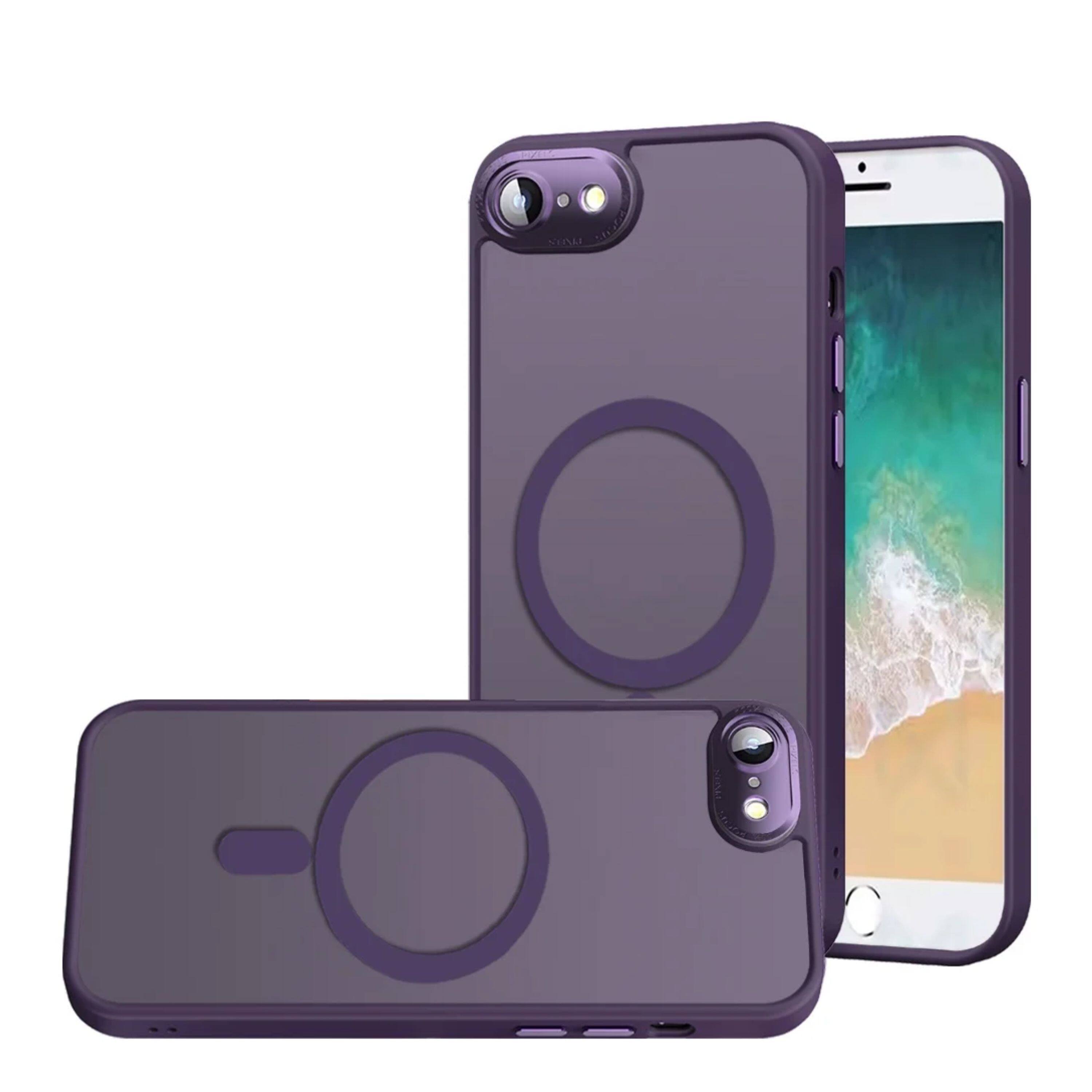 Angle. Kitcheniva - Solid Magnetic Circle Metal Glass Camera Lens Phone Case With Tempered Glass For iPhone 16e/17e - Purple.