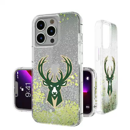 Front. Keyscaper - Milwaukee Bucks Linen Logo iPhone Glitter Case - 15 - Multicolor.