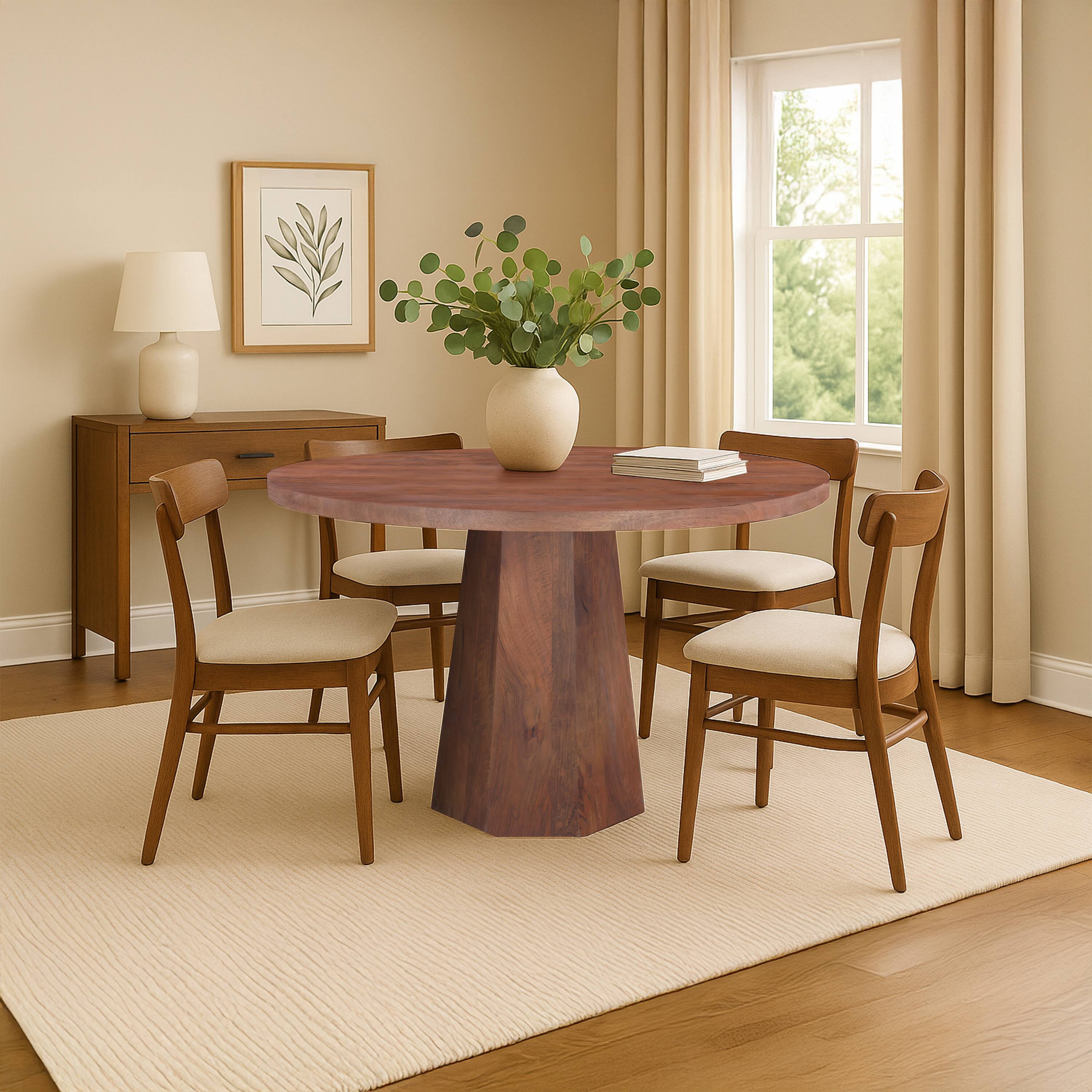Alt View 7. Manhattan Lane - Koi Dining Table | 42" Round Top | Handmade | Octagonal Pedestal Base - Brown.