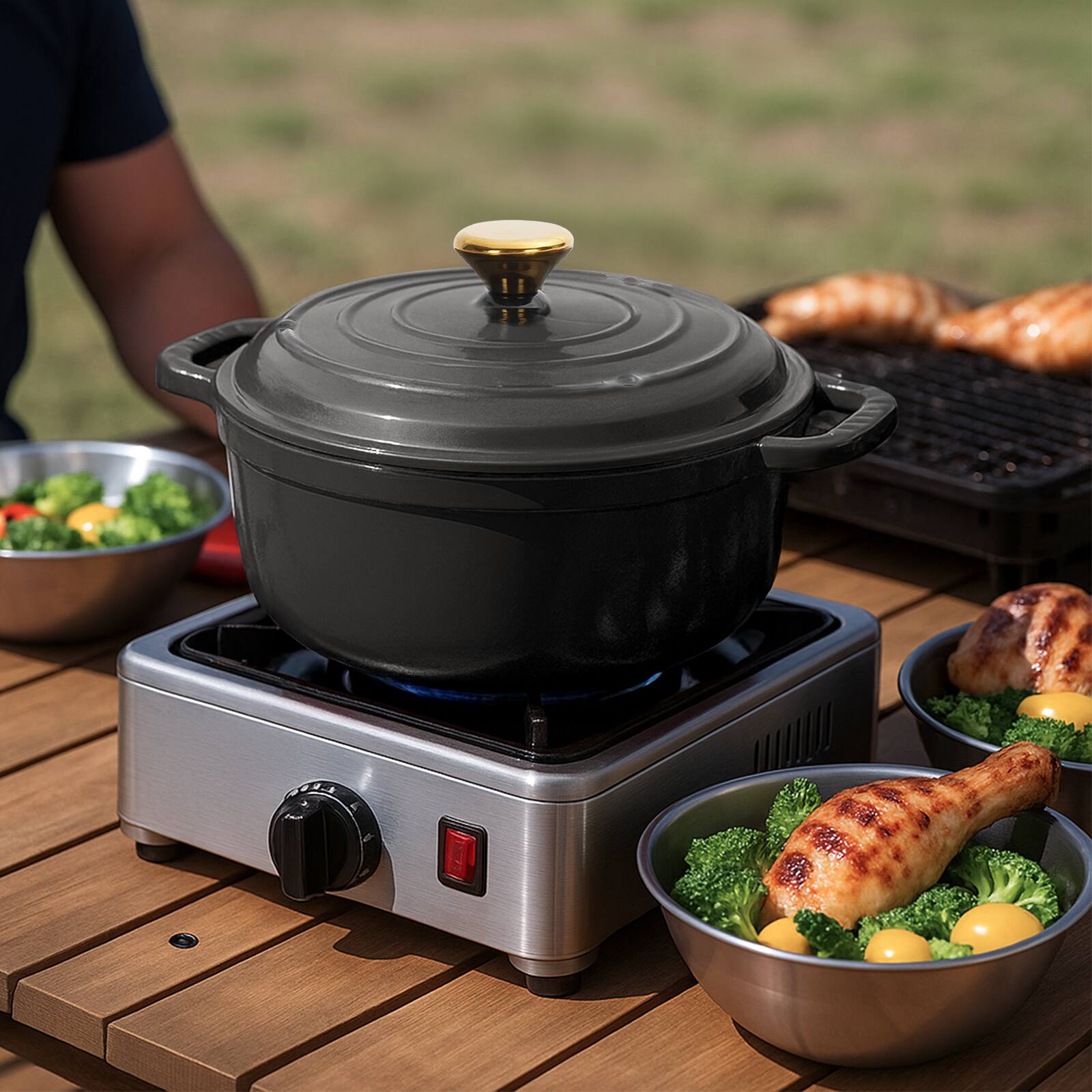 Alt View 9. Winado - 5QT Dutch Oven Enameled Cast Iron Bread Oven with Lid for Sourdough Baking - Black.