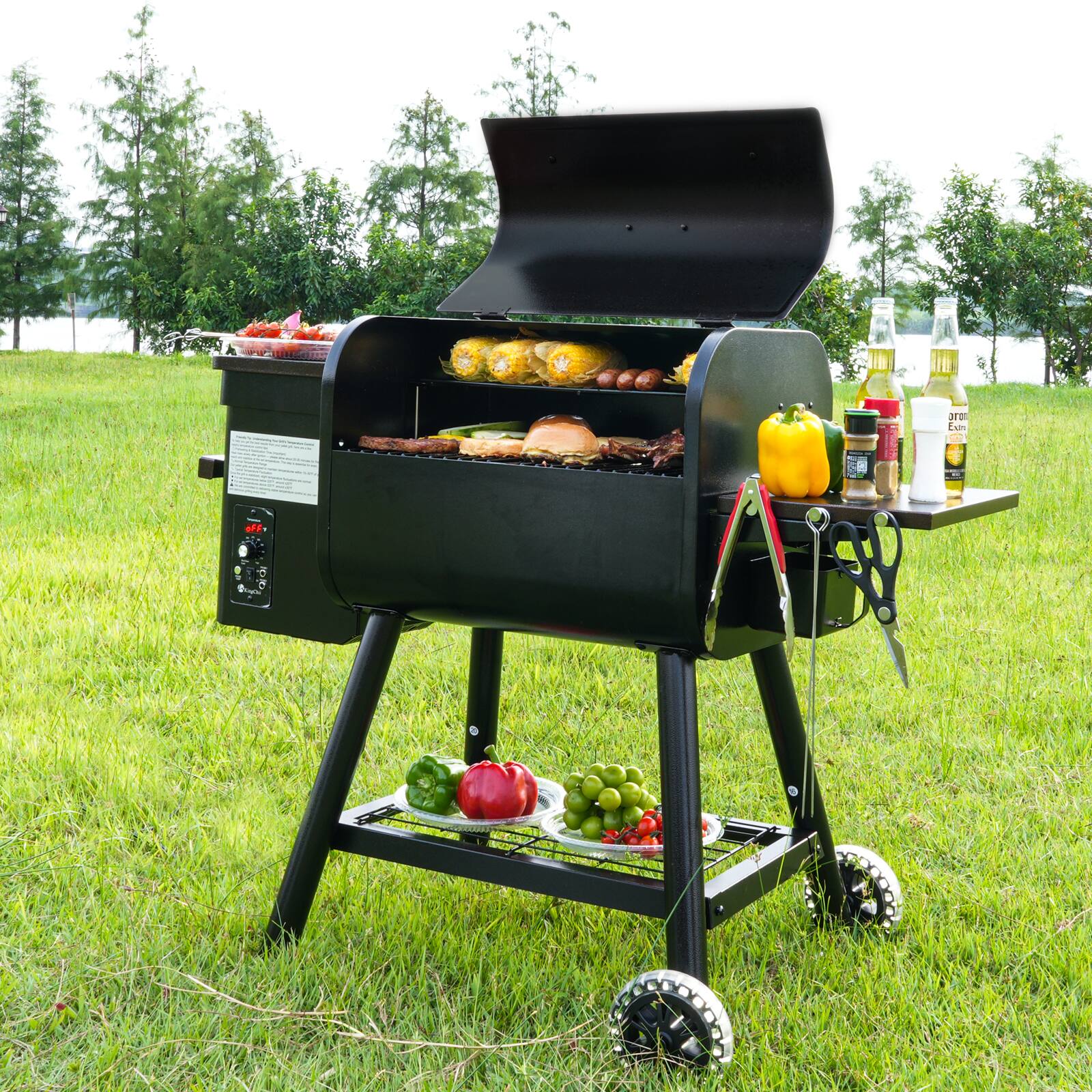 Alt View 5. KingChii - 456 Sq. In. Pellet Grill and Smoker with Side Shelf and PID Temperature Control for Outdoor Cooking.