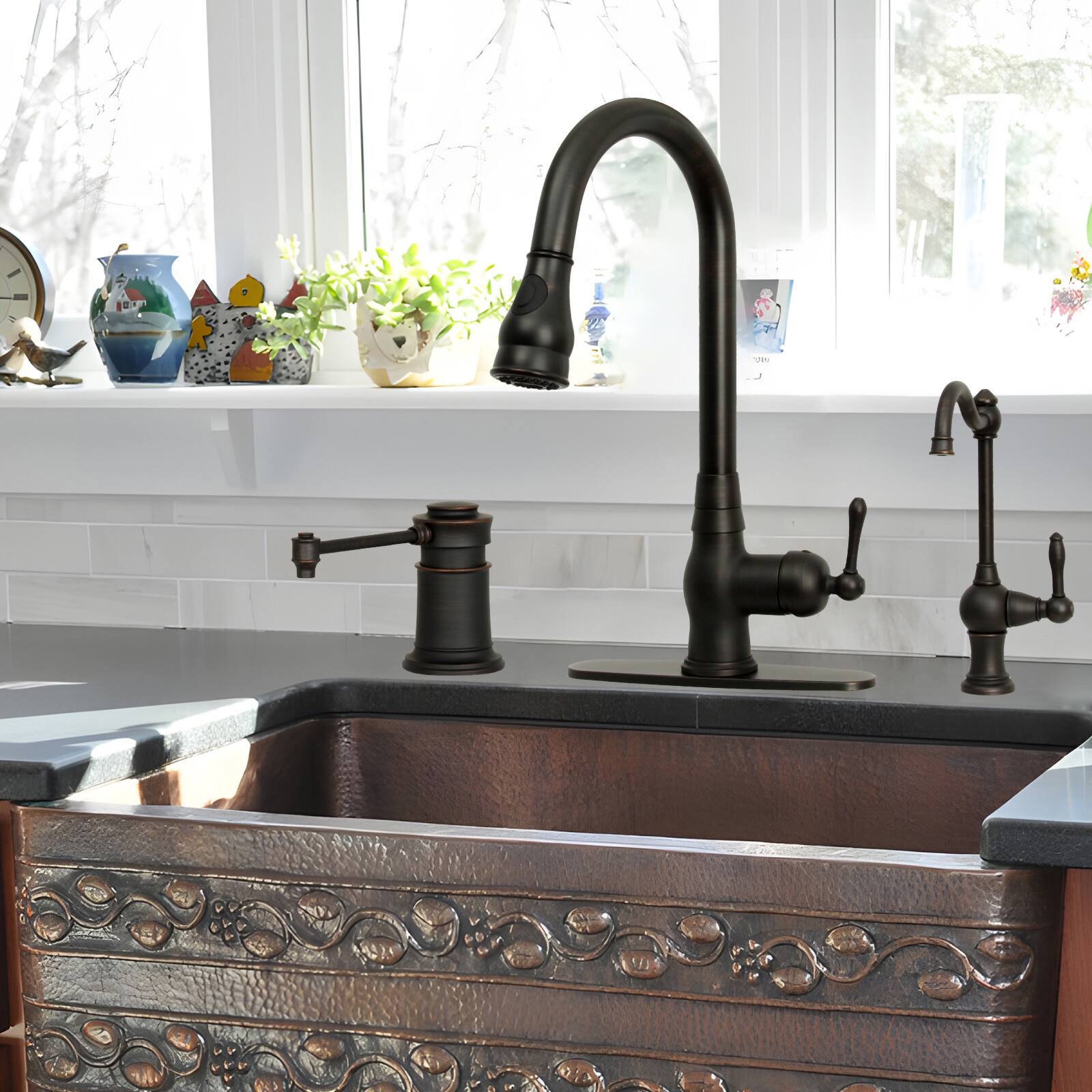 Alt View 3. Akicon - Akicon Brass Built-in Soap Dispenser for Kitchen Sink Top Refill with 17 oz. Bottle in Oil Rubbed Bronze - Oil Rubbed Bronze.