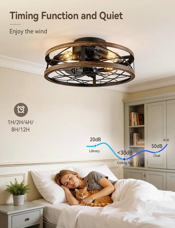 Timing Function and Quiet  
Enjoy the wind  

1H/2H/4H/8H/12H  

20dB Library  
<30dB Ceiling fan  
50dB Chat