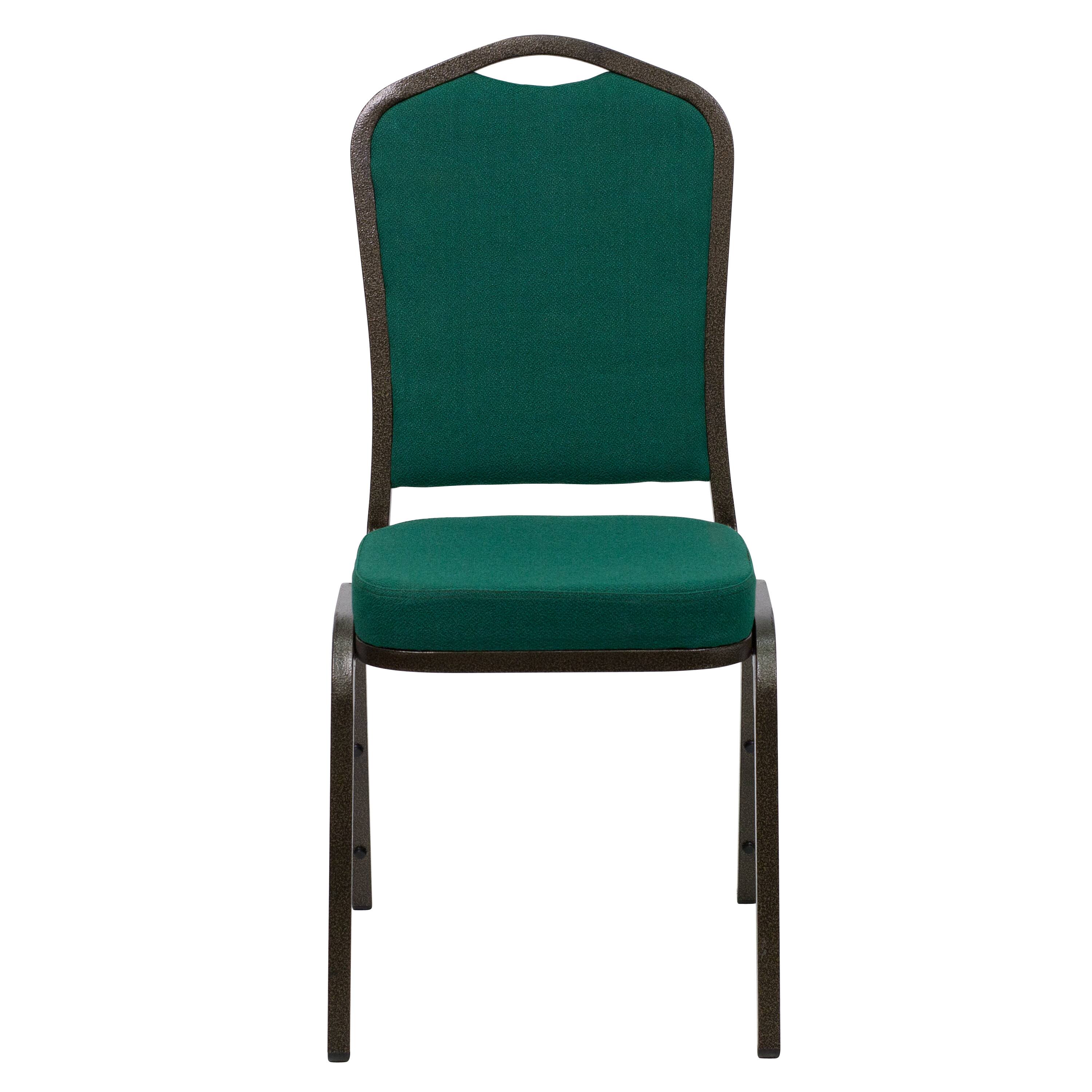 Alt View 5. Emma + Oliver - Crown Back Stacking Banquet Dining Chair - Green Fabric/Gold Vein Frame.