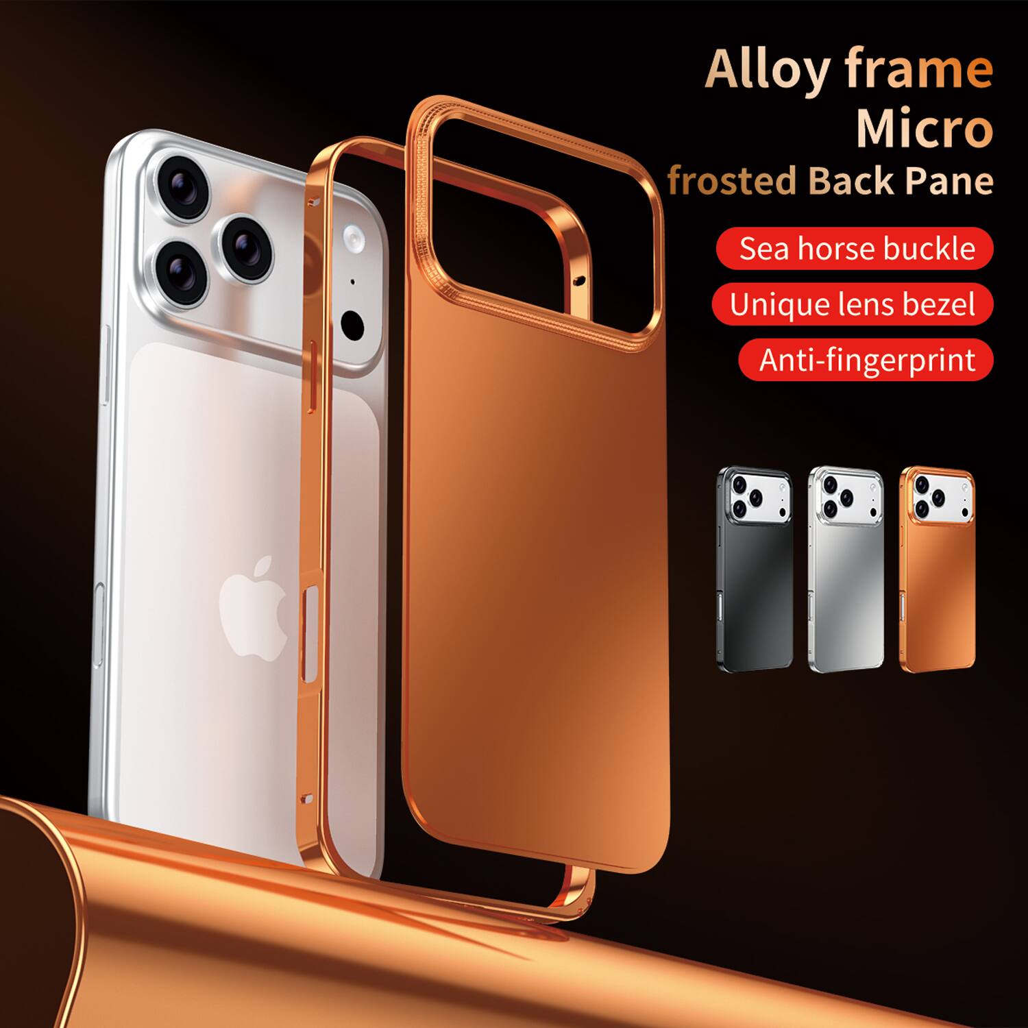 Alloy frame Micro frosted Back Pane Sea horse buckle Unique lens bezel Anti-fingerprint
