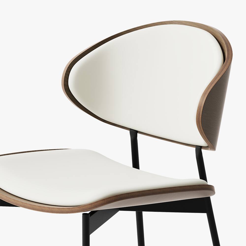 Alt View 1. POVISON - Modern Curved Back Leather Dining Chairs Set of 2, Beige & Walnut Side Chairs, Fully Assembled - Beige & Walnut.