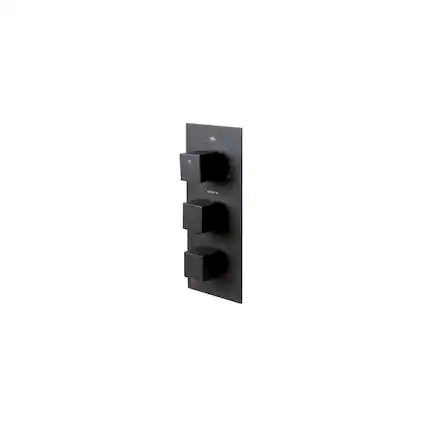 Front. Alfi - Black Matte 3-Way Thermostatic Valve Shower Mixer Square Knobs - Black.