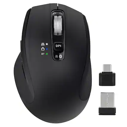 Front. Comfort Essence - Wireless Mouse With Usb a Usb c Receiver Rechargeable Full size Silent For Macbook/laptop/computer/pc/ipad - Black.