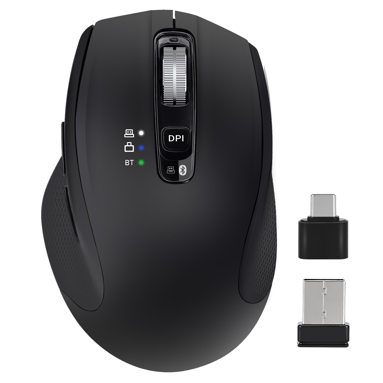 Front. Comfort Essence - Wireless Mouse With Usb a Usb c Receiver Rechargeable Full size Silent For Macbook/laptop/computer/pc/ipad - Black.