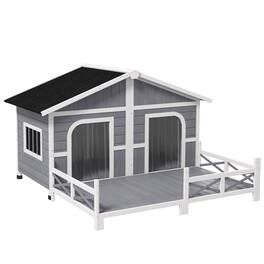 Pawhut - Dog House Outdoor, Wooden, Double Room, Openable Roof, Removable Bottom, Small to Medium Dogs