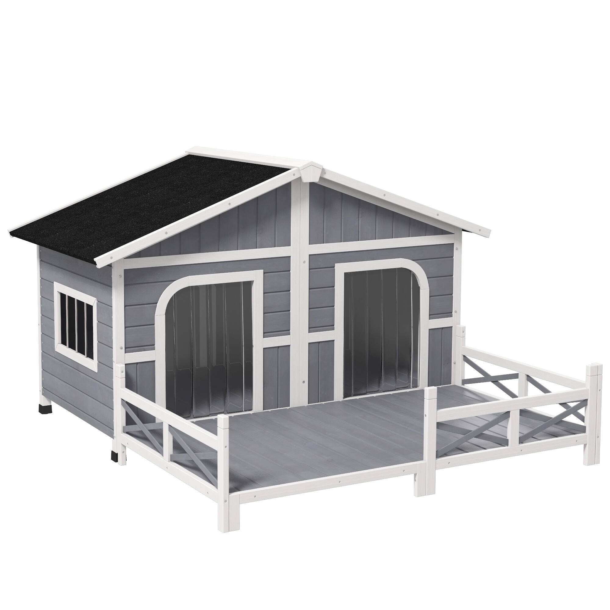 Pawhut - Dog House Outdoor, Wooden, Double Room, Openable Roof, Removable Bottom, Small to Medium Dogs