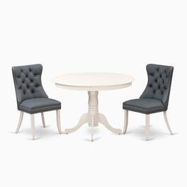 East West Furniture - 3 Piece Dining Set Contains a Round Kitchen Table with Pedestal - White