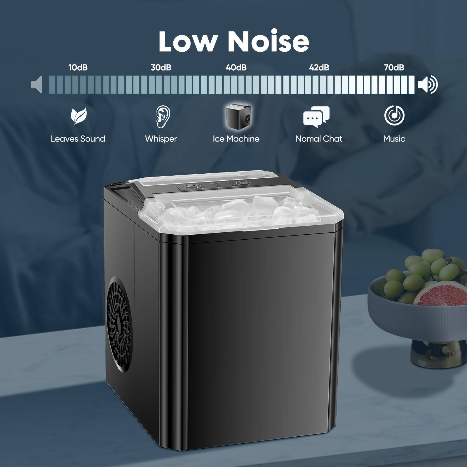 Low Noise

10dB 30dB 40dB 42dB 70dB

Leaves Sound Whisper Ice Machine Normal Chat Music