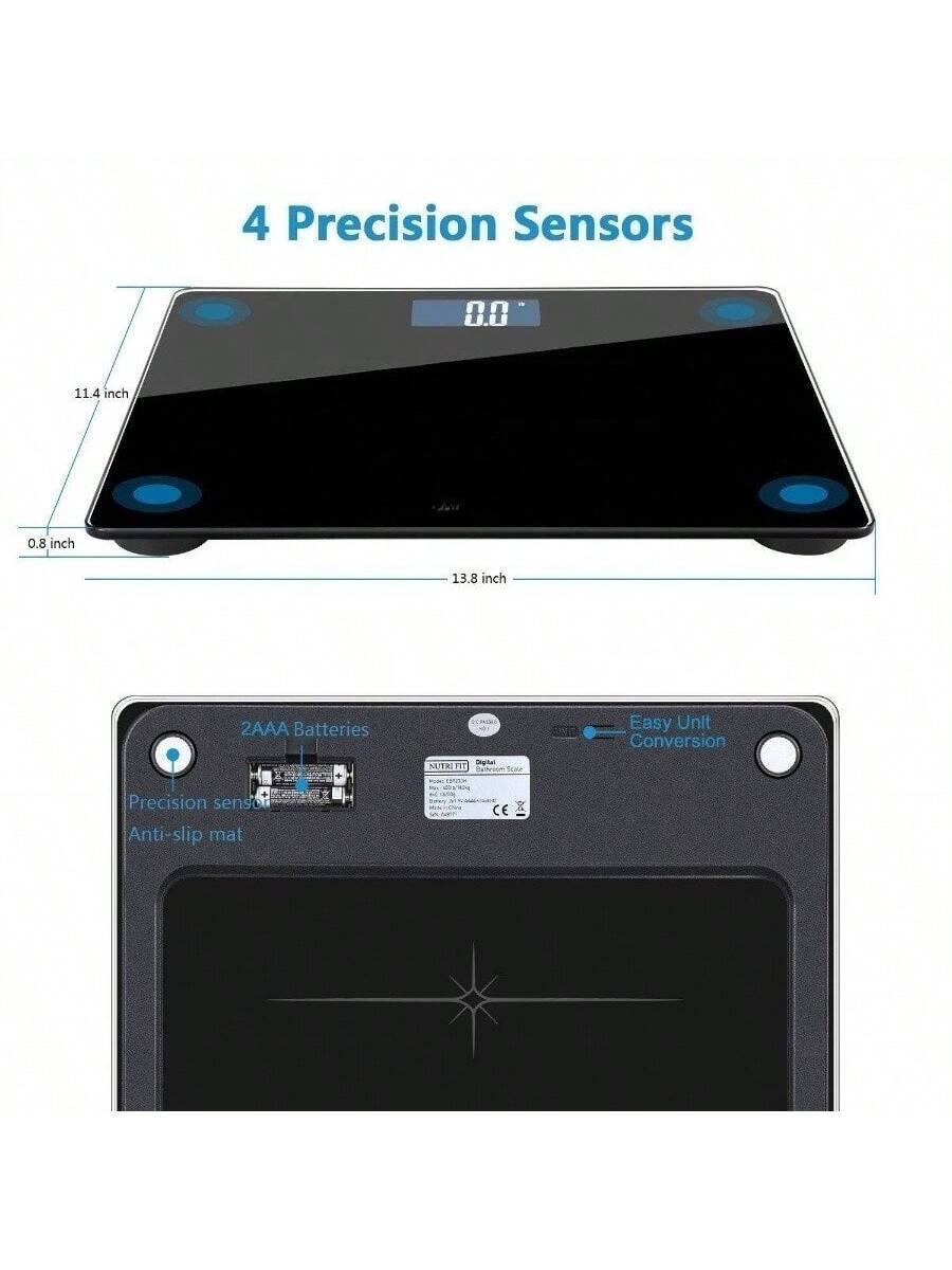 4 Precision Sensors

11.4 inch  
0.8 inch  
13.8 inch

2AAA Batteries

Precision sensor  
Anti-slip mat

Easy Unit Conversion

CE