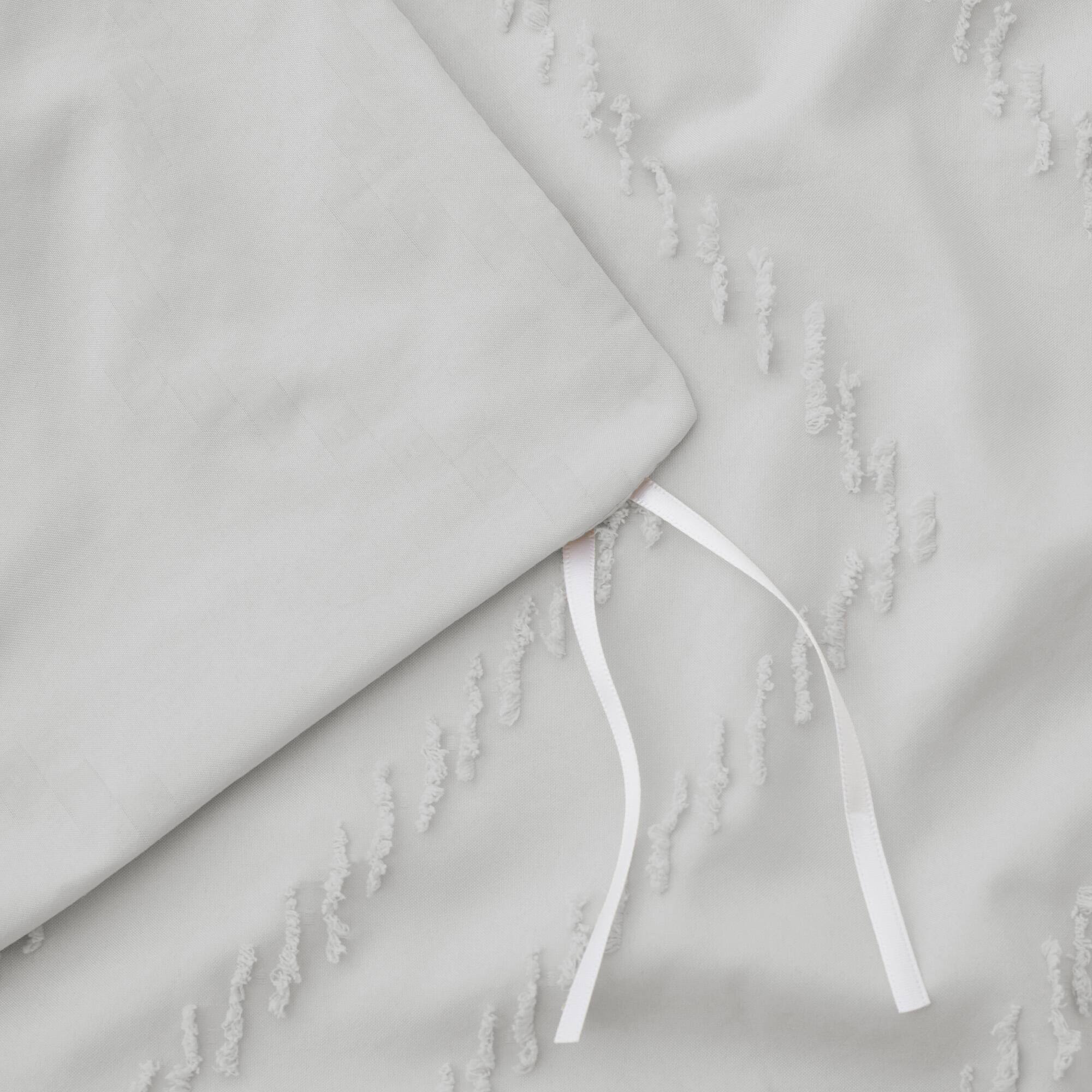 Back. Peace Nest - Peace Nest Tufted Clipped Jacquard Geometric Duvet Cover & Pillowcase Set - Wave Light Gray.