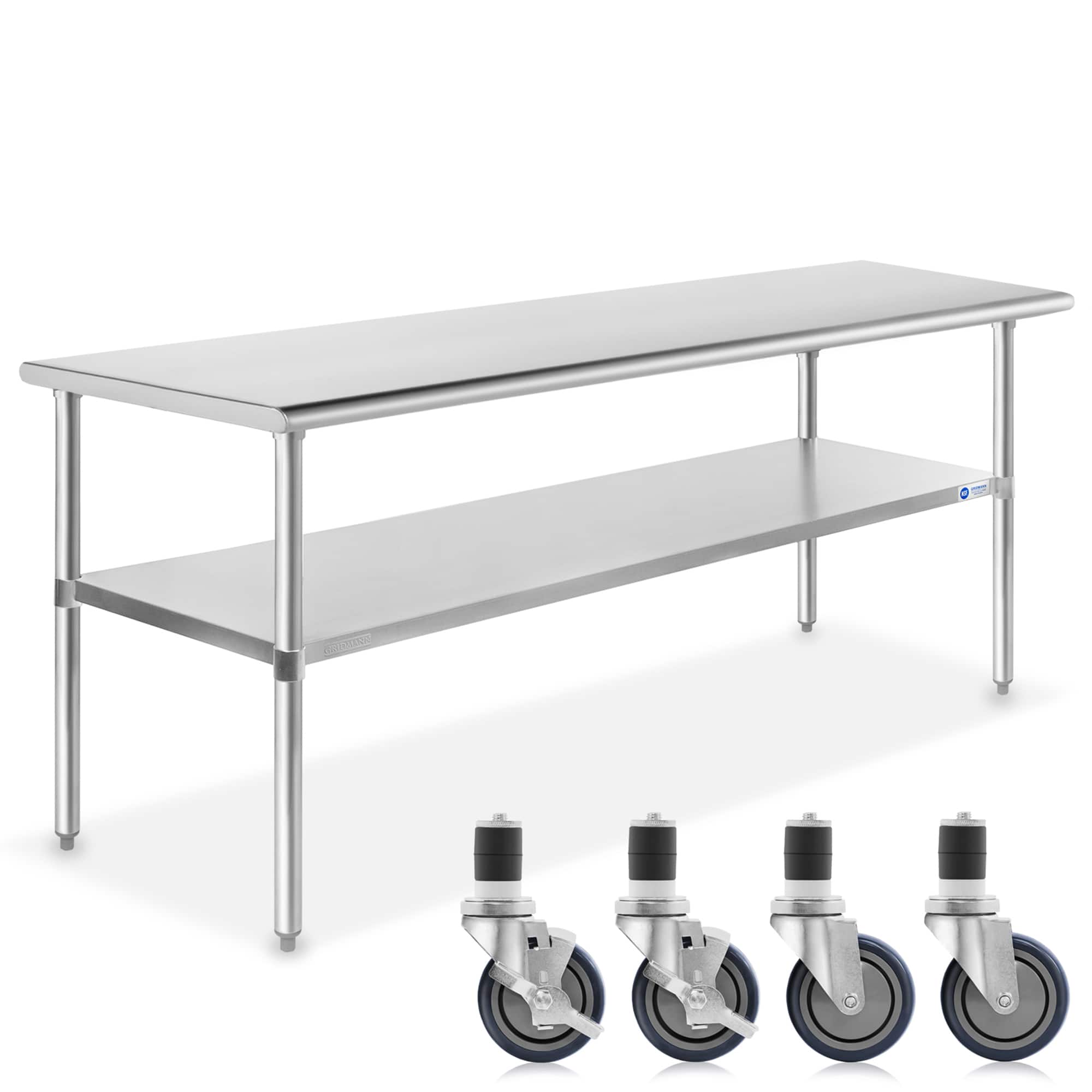 GRIDMANN - 72 x 24-in NSF Stainless Steel Prep Table with Casters - Silver
