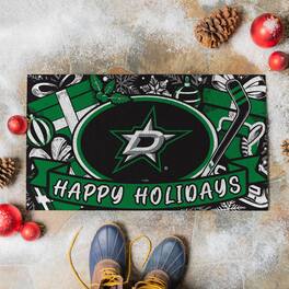 Evergreen Enterprises - Dallas Stars 28" x 16" Happy Holidays Christmas Turf Door Mat - Multicolor
