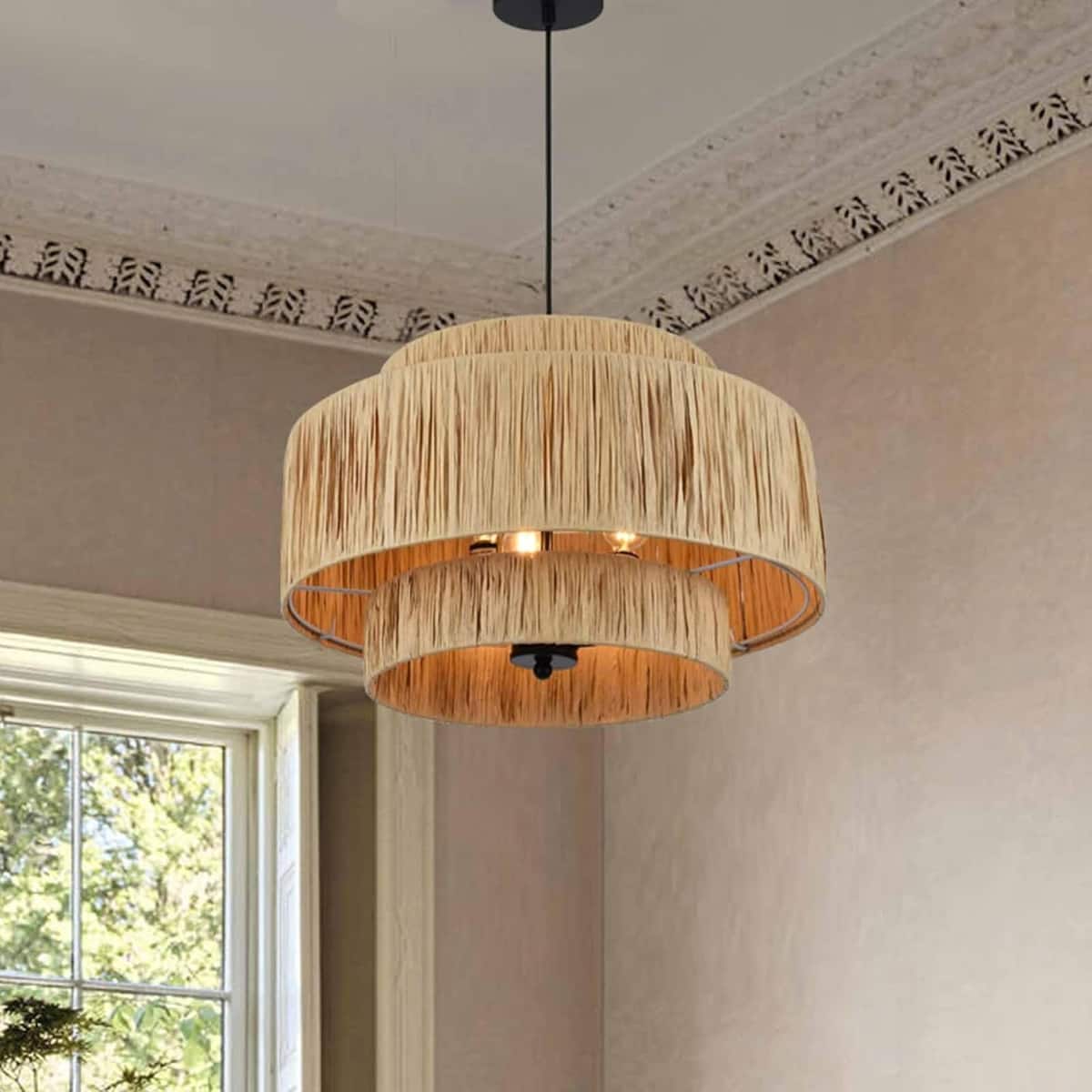 Loheer - 3 Light Boho Chandelier with Natural Rattan Shade for Dining Room