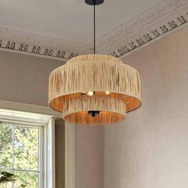 Loheer - 3 Light Boho Chandelier with Natural Rattan Shade for Dining Room
