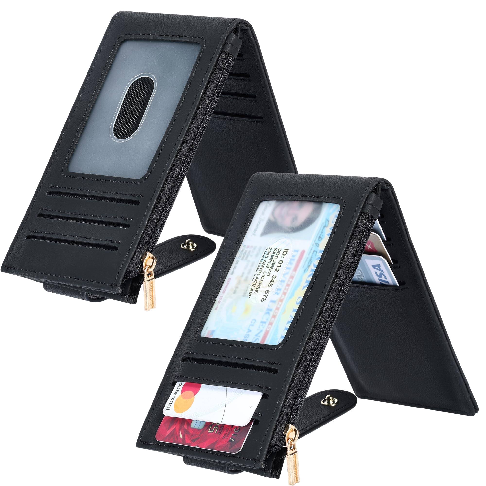 Left. Jadie Link - Womens Wallet Slim Rfid Blocking Bifold Multi Card Case Zipper Pocket black Smooth Refined Material Crafted high-quality - Deep Brown.